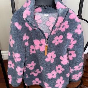Kids Fleece Jacket with Pink Floral Pattern